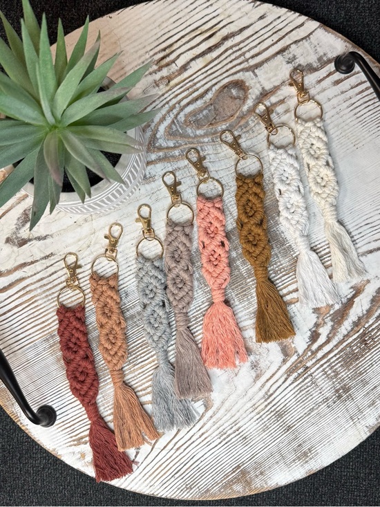 None Accessories - 1 PC Rust brown Macramé Tassel Keychain w/gold clip NEW more colors available
